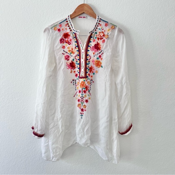 Johnny Was Tops - Johnny Was Floral Embroidered Georgette Blouse Sz S